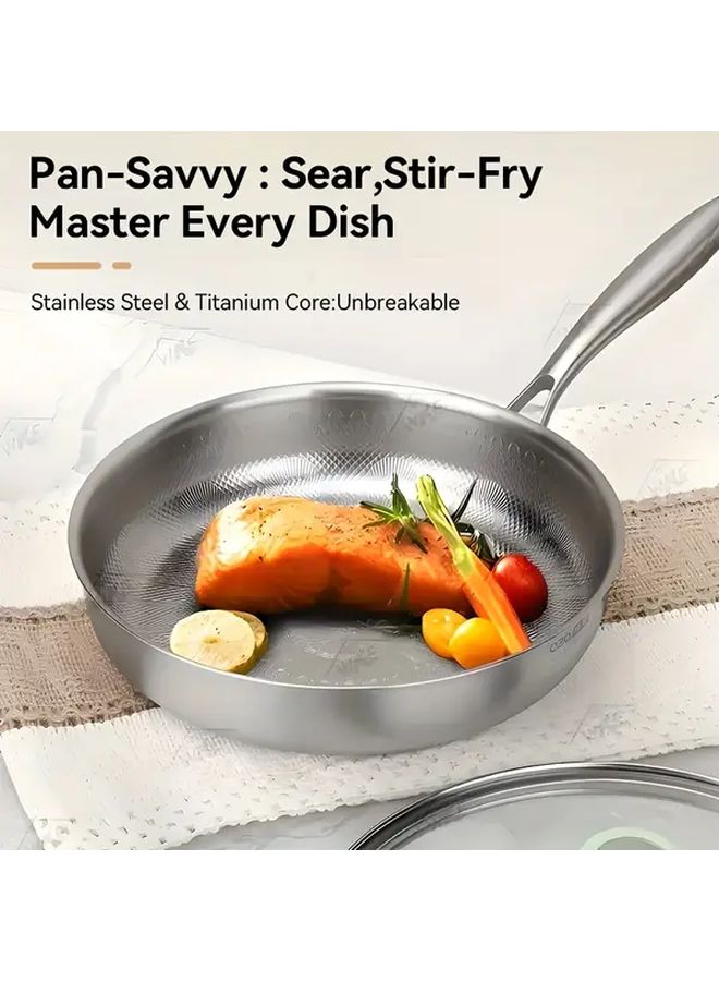 Titanium Coated Fry Pan With Glass Lid 11 02 Inch Even Heat Distribution Non Stick - Image 5